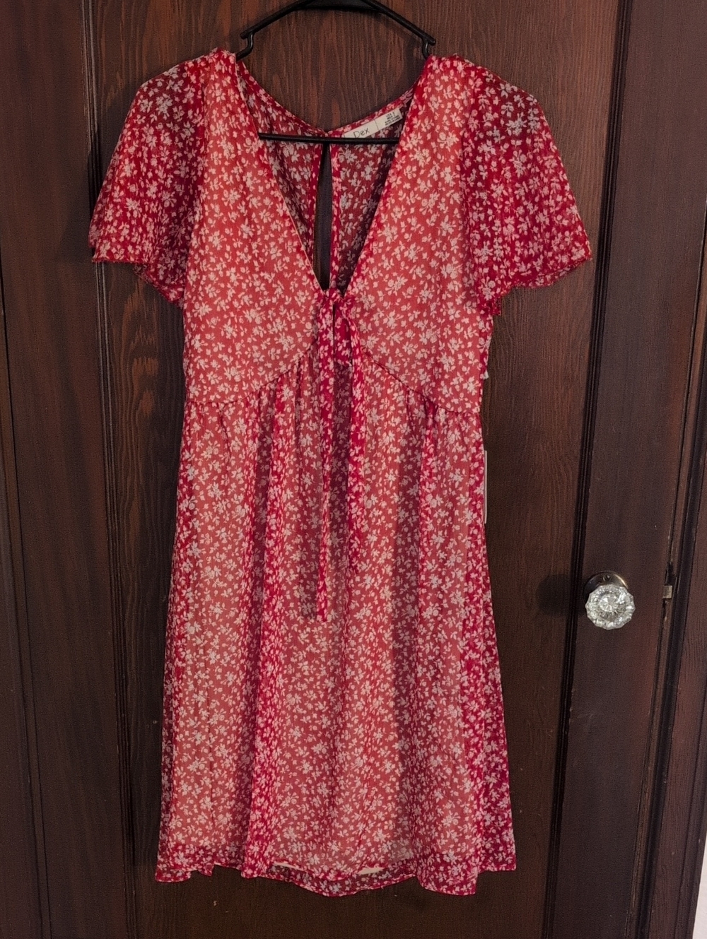 Dex Red Floral Tie-Front Short Sleeve Dress